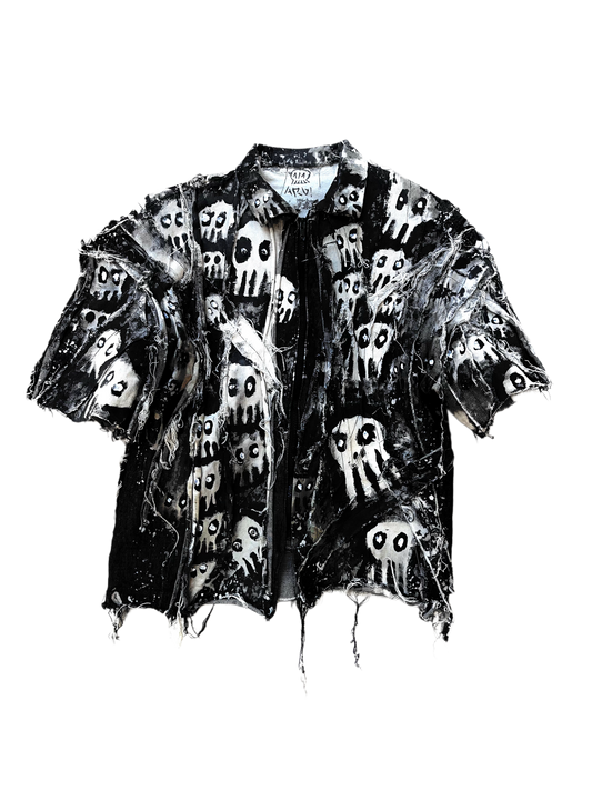 camicia denim skull distress